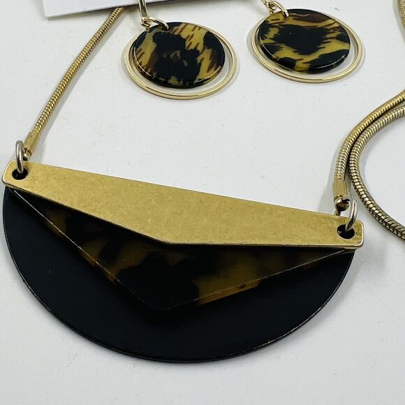 Madewell Gold Tone Faux Tortoise Pendant Necklace Nine West Faux Tort Earrings - Picture 6 of 8